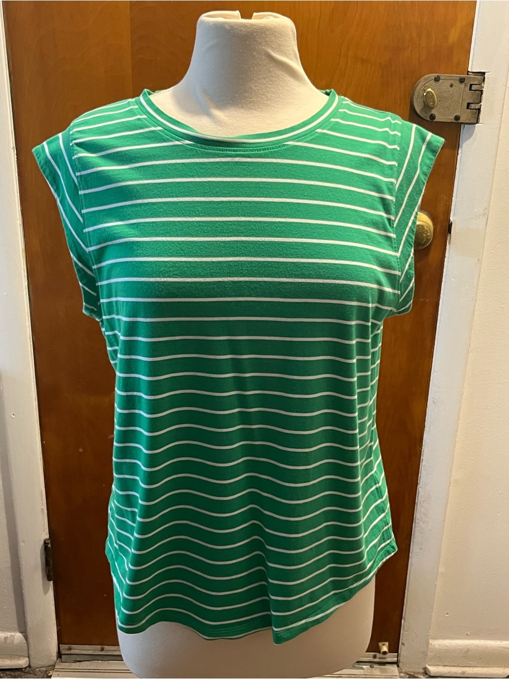 Talbots Women's Striped Green White Cap Sleeve Pullover Shirt Size Large